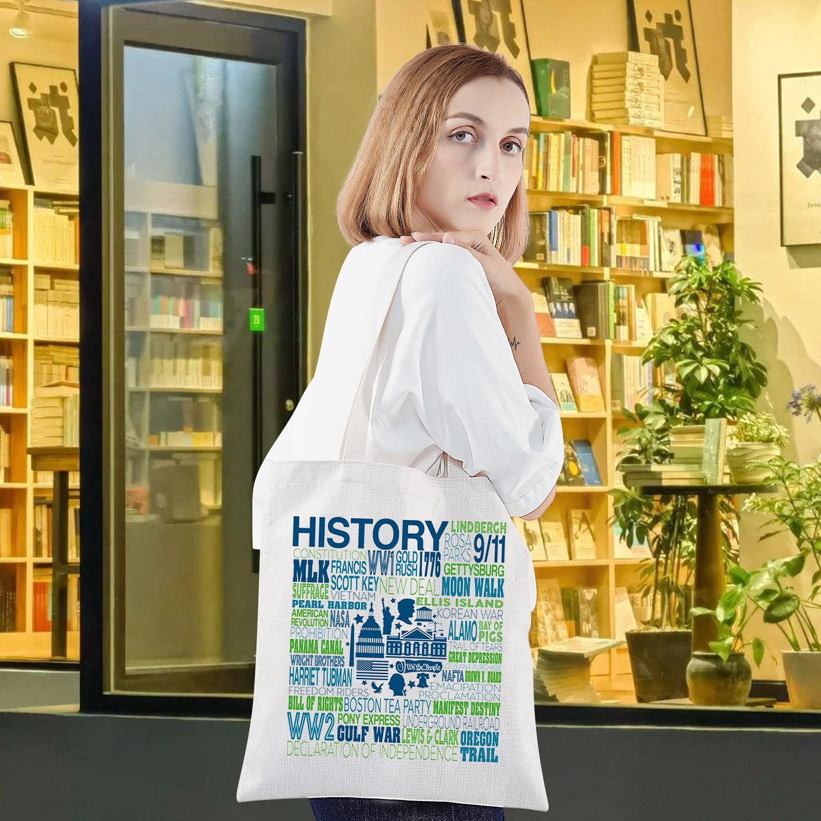 LEVLO America History Canvas Tote Bag Gift For History Teacher Student American History Shoulder Bag For History Lover (History Tote)