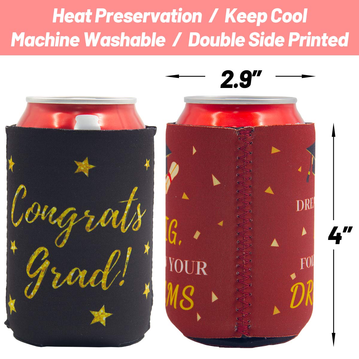 12 Graduation Can Cooler Sleeves Funny Neoprene Beer Can Covers for Class of 2024 Can Beverage Grad Party Supplies