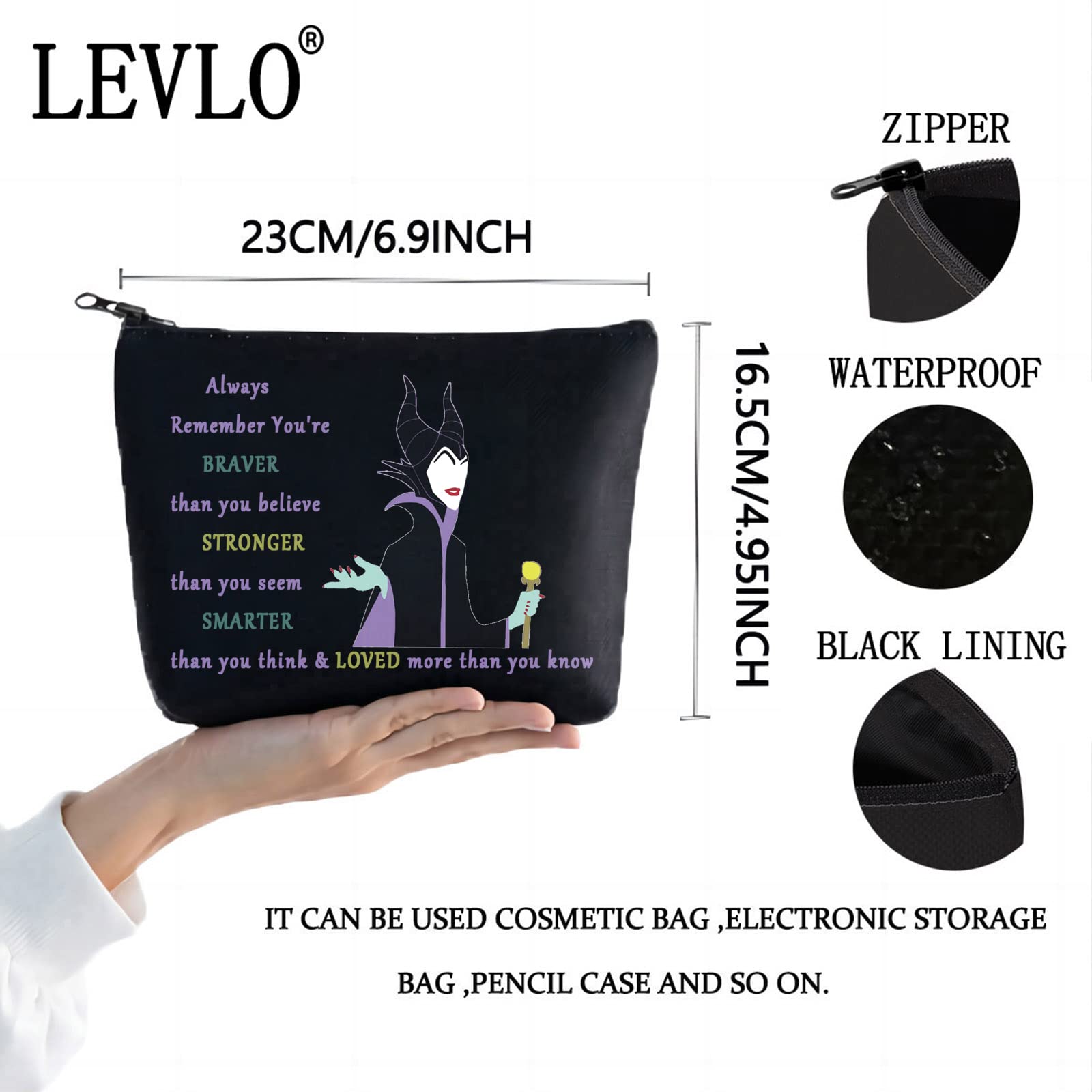 LEVLO Villains Movie Cosmetic Make Up Bag Movie Fans Gift You Are Braver Stronger Smarter Than You Think Villains Zipper Pouch Bag(Always Villains Black)