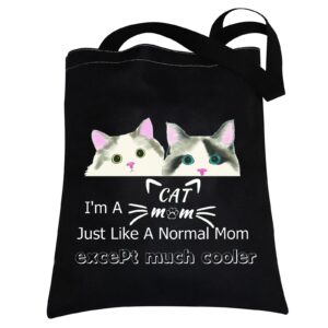 Cat Mom Gifts Cat Mom Tote Bag for Women Funny Cat Lovers Gifts for Cat Owner Cat Lady Gifts Reusable Shopping Shoulder Bag (Cat Mom Tote Bag)