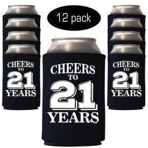 Veracco Cheers To 21 Years Twenty First Can Coolie Holder 21st Birthday Gift Party Favors Decorations (Black, 12)