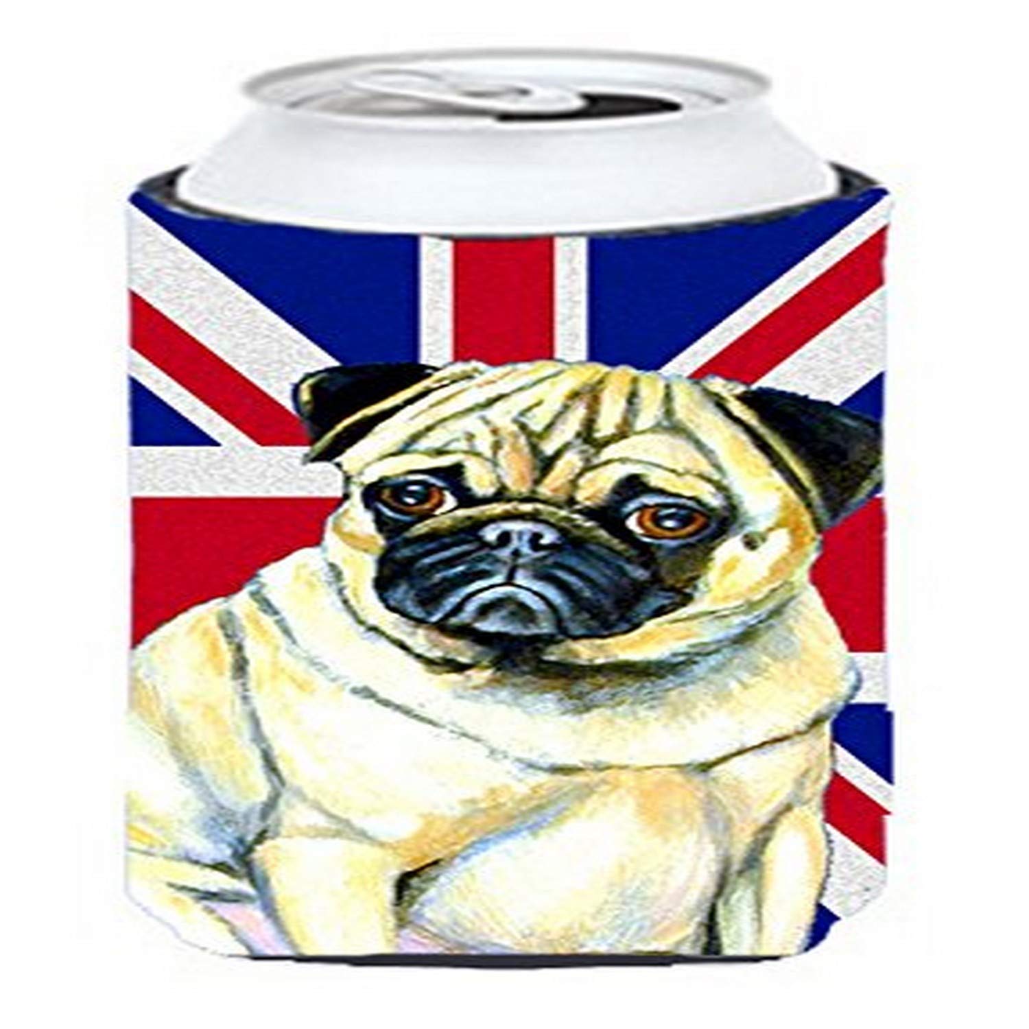 Caroline's Treasures LH9494TBC Pug with English Union Jack British Flag Tall Boy Hugger Can Cooler Sleeve Hugger Machine Washable Drink Sleeve Hugger Collapsible Insulator Beverage Insulated Holder