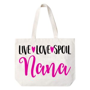 cocovici nana tote bag | grandma gifts | nana gifts | nana christmas gift | christmas gift from grandkids (live love spoil pink/black font)