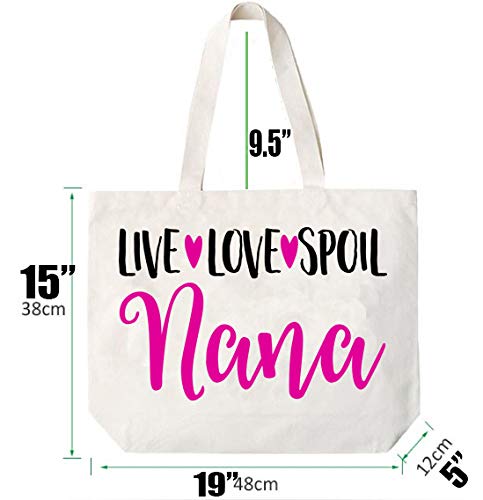 COCOVICI Nana Tote Bag | Grandma Gifts | Nana Gifts | Nana Christmas Gift | Christmas Gift from Grandkids (Live Love Spoil Pink/Black Font)