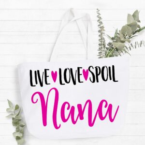 COCOVICI Nana Tote Bag | Grandma Gifts | Nana Gifts | Nana Christmas Gift | Christmas Gift from Grandkids (Live Love Spoil Pink/Black Font)