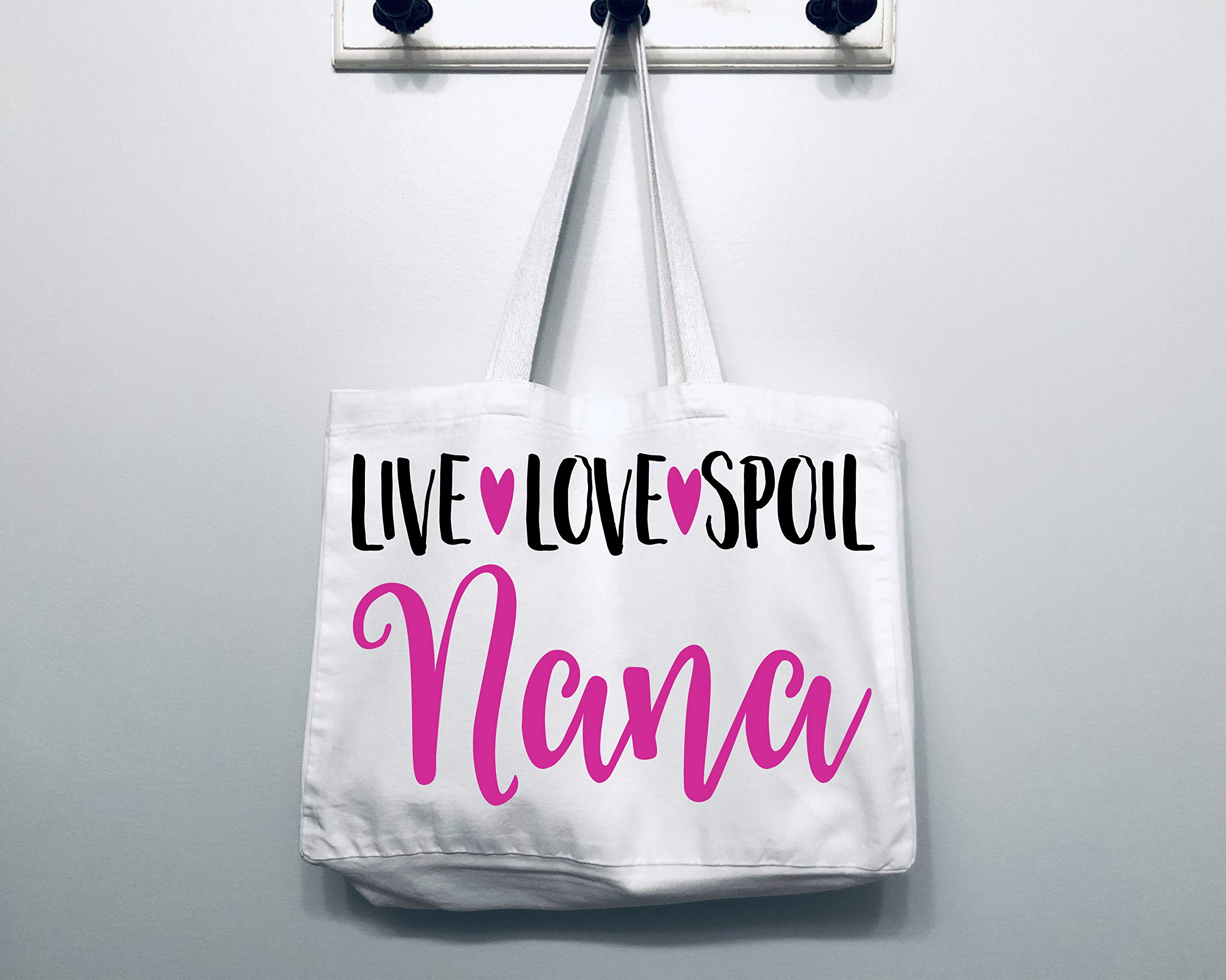 COCOVICI Nana Tote Bag | Grandma Gifts | Nana Gifts | Nana Christmas Gift | Christmas Gift from Grandkids (Live Love Spoil Pink/Black Font)