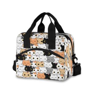 lunch bag box cute cats kitten pattern insulated cooler lunch tote bag container snacks organizer for women men adult office work picnic hiking