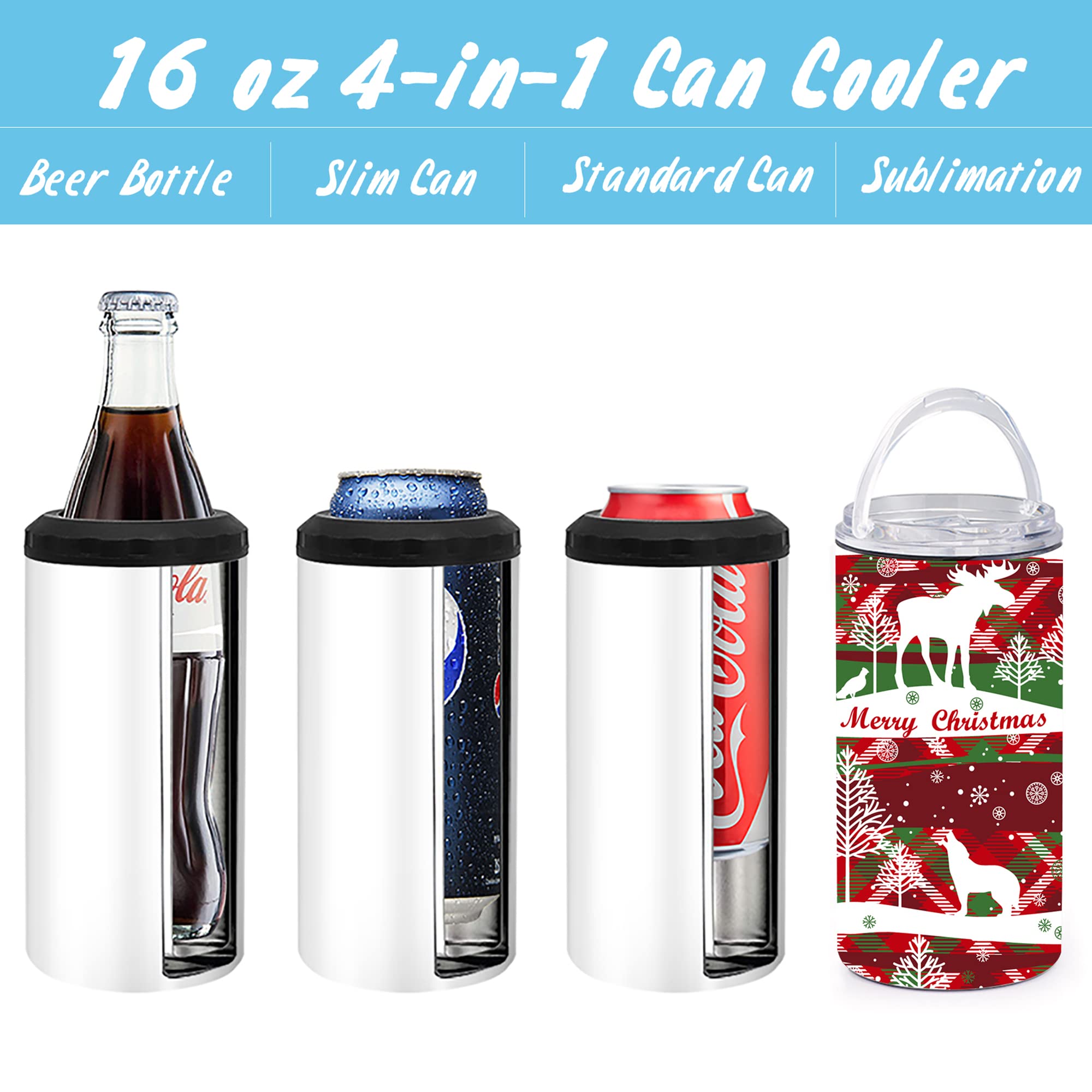 VACVOU 25 Pack16 OZ 4-in-1 Skinny Can Cooler Double Wall Stainless Steel Insulated Can Holder, Sublimation Slim Skinny White Stainless Steel Can Cooler,Sublimation Tumbler,Beer Can Cooler