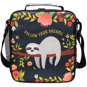 ALAZA Sloth Lunch Bag Insulated Lunch Box Large Freezable Lunch Boxes Cooler Meal Prep Lunch Tote Follow Your Dreams with Shoulder Strap for Women Boys Girls