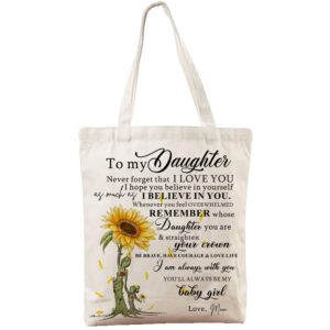 chong sheng gift for daughter from mom daughter birthday inspirational gifts for daughter graduation christmas, canvas tote bag with pocket, reusable shopping grocery bag for shopping travel