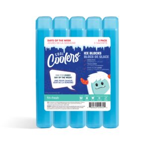 fit & fresh cool coolers, 5 pack days of the week ice blocks, compact & reusable ice packs for lunch boxes & coolers, blue