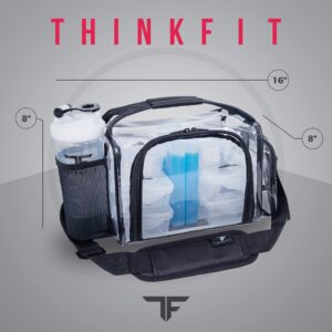 ThinkFit Clear Lunch Bag with 6 Meal Prep Containers - BPA-Free, Reusable, Microwave + Freezer Safe - With Shaker Cup and more! Clear Lunch Box - Clear Lunch Bags for Work - Transparent Lunch Bag