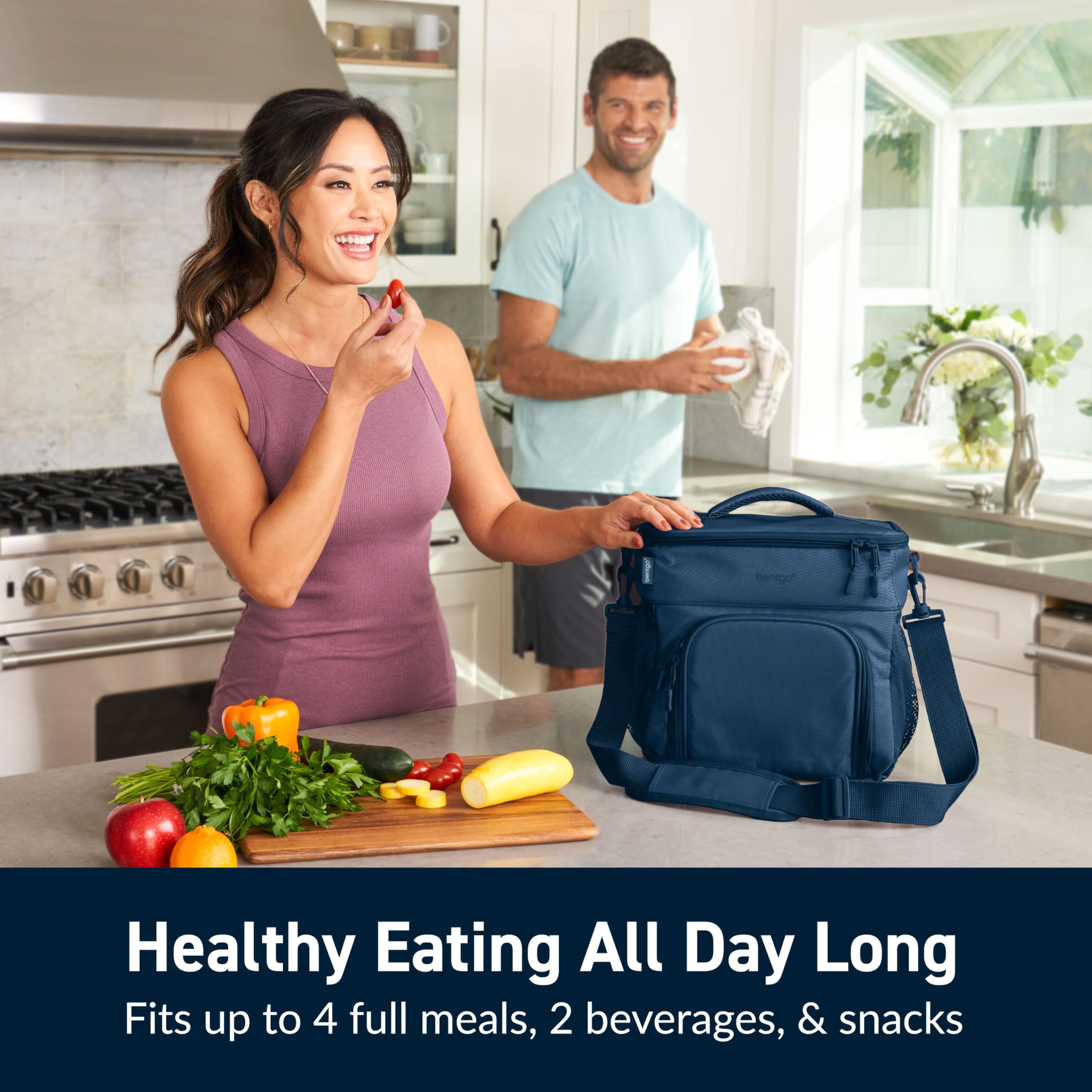 Bentgo® Prep Deluxe Insulated Multimeal Bag - Lunch Box Bag, Holds 5 Meals, Premium Insulation up to 8 Hrs, Durable, Water-Resistant - Large Capacity For Adult Meal Prep (Navy Blue)