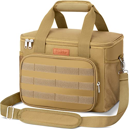 Tiblue Insulated Reusable Lunch Box for Office Work School Picnic Beach, Leakproof Freezable Cooler Bag with Adjustable Shoulder Strap (Large, Tan)