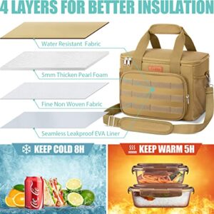 Tiblue Insulated Reusable Lunch Box for Office Work School Picnic Beach, Leakproof Freezable Cooler Bag with Adjustable Shoulder Strap (Large, Tan)