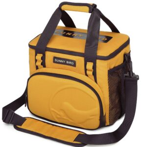 sunny bird 12l large insulated lunch bag, leakproof and foldable lunch cooler box for women adult and men, fits 18 cans (ochre 01)