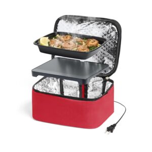 hotlogic mini xp portable electric lunch box food heater - expandable food warmer tote and heated lunchbox for adults work/car/home - easily cook, reheat, and keep your food warm - red - 120v