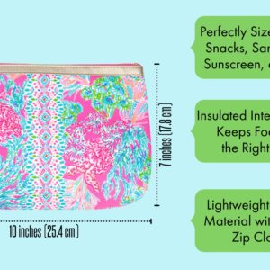 Lilly Pulitzer Pink Insulated Snack Bags with Zip Closure, 2-Pack Reusable Food Pouches for Kids/Adults, Seaing Things