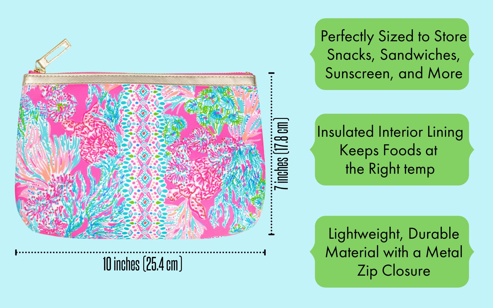 Lilly Pulitzer Pink Insulated Snack Bags with Zip Closure, 2-Pack Reusable Food Pouches for Kids/Adults, Seaing Things