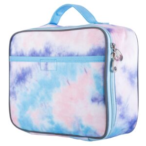 fenrici tie dye lunch box for girls, teens, women, kids, insulated lunch bag, soft sided compartments, spacious, bpa free, food safe, 10.8in x 8.5in x 2.8in, pastel pink tie dye