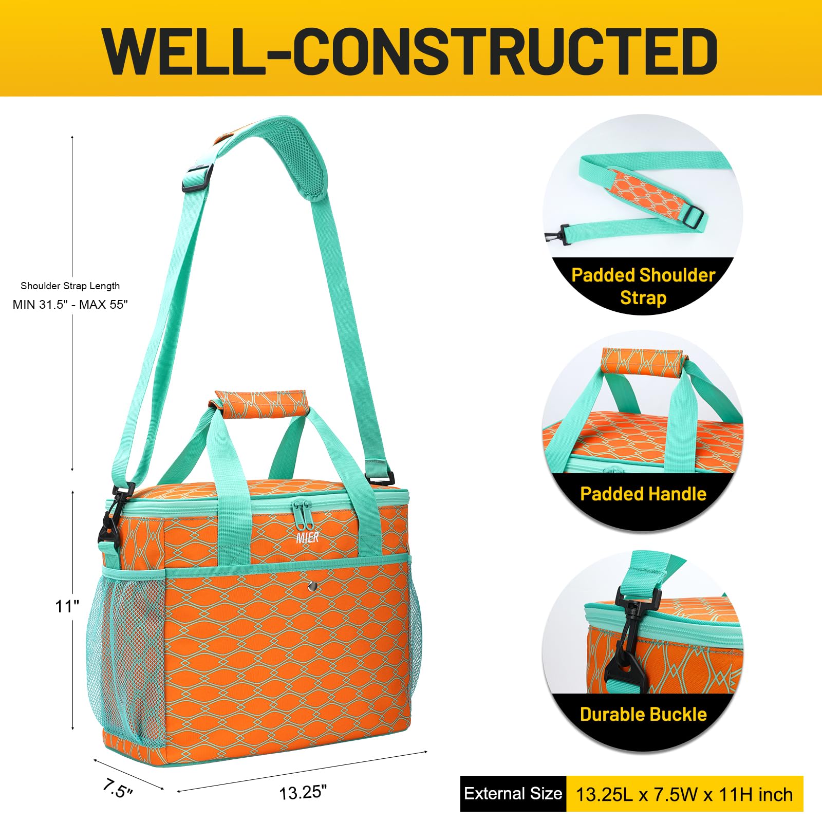 MIER 18L Large Soft Cooler Insulated Picnic Bag for Grocery, Camping, Car, Bright Orange Color