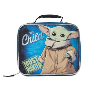 disney baby yoda mandalorian star wars lunch box - kids soft insulated lunch bag for girls and boys, blue