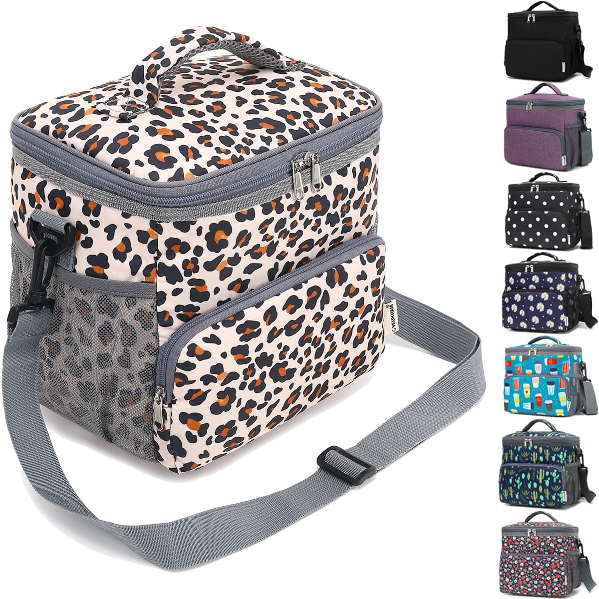 GYEUKHAM Insulated Lunch Bag for Adult/Women/Men, Reusable Lunch Box Cooler Soft Leakproof Tote, Thermal Meal Prep Lunch Pail with Adjustable Shoulder Strap for Picnic/School/Travel/Office, Leopard