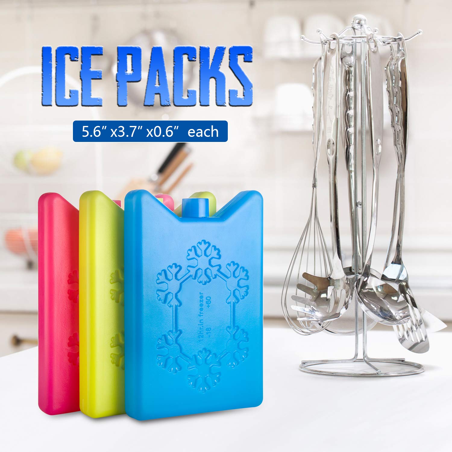 ViLoSa Ice Packs Lunch Box and Cooler Reusable ice Pack Kids Keeps Food Cool Longer time Large ice Pack- Durable - Perfect Size - No Leaks - No Smells - 4-Pack