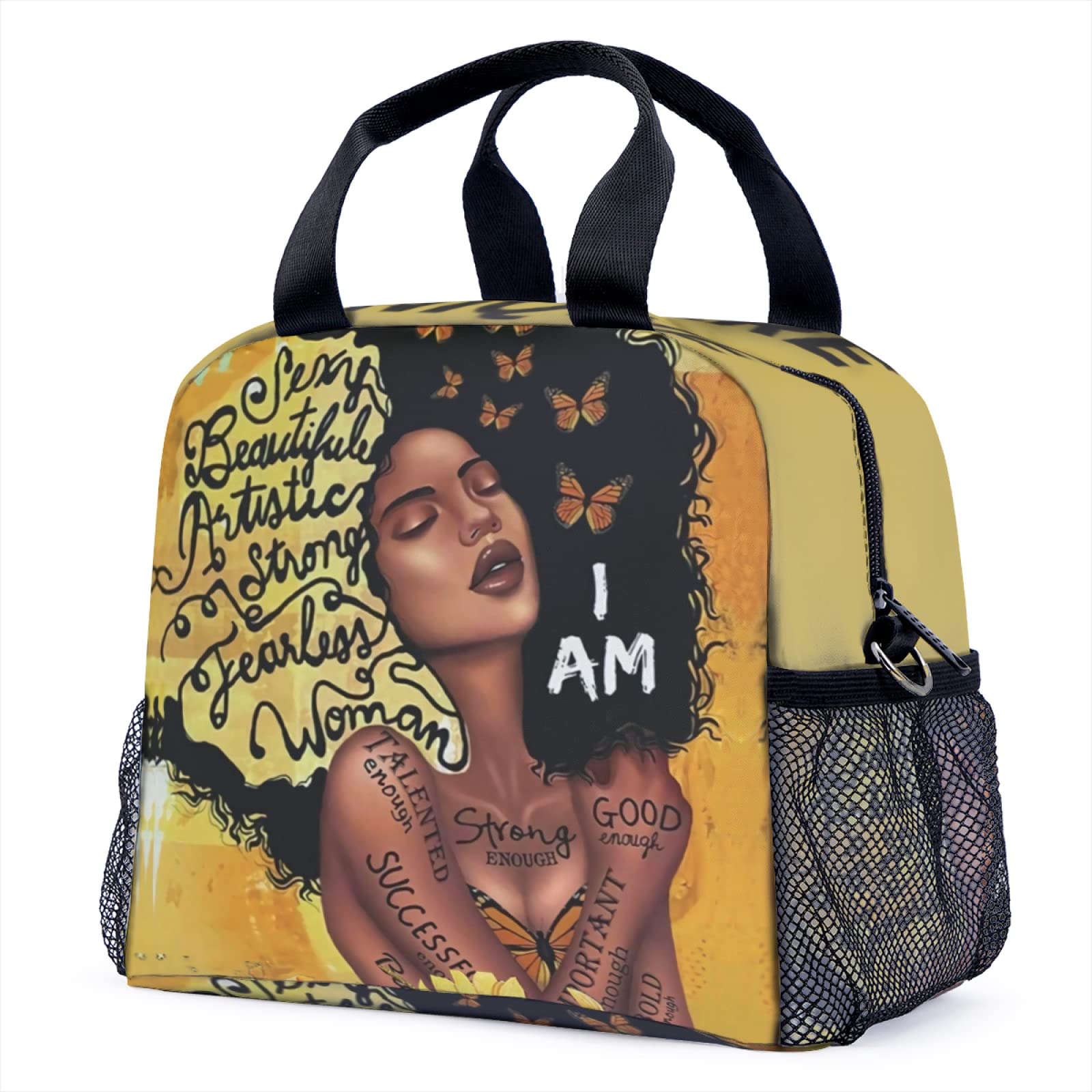 GALIRVC Insulated African Women Lunch Box Black Magic Girl Lunch Bag Portable Thermal Tote Bag for Women Office Picnic Travel Gifts