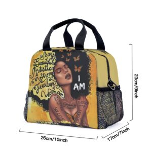 GALIRVC Insulated African Women Lunch Box Black Magic Girl Lunch Bag Portable Thermal Tote Bag for Women Office Picnic Travel Gifts