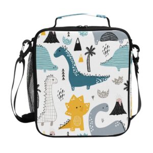 orezi childish cute dinosaur school lunchbox for boys girls,insulated lunch tote bag with adjustable strap,leakproof and durable lunch cooler for work office