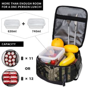 YETTA YANG Camouflage Hunting Tactical Deer Camo American Flag Portable Lunch Bag Insulated Lunch Box Reusable Totes For Women Men Work Picnic Camping