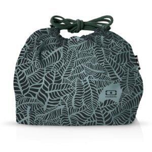 monbento - lunch bag mb pochette m jungle - polyester and cotton lunch tote - for work lunch packing - can contain a bento box mb original or mb tresor - leaves pattern - green