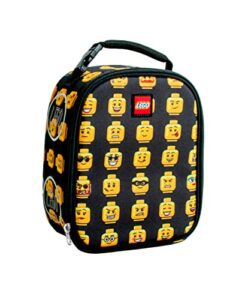 lego kids classic heritage lunch box, insulated soft reusable lunch bag meal container for boys and girls, perfect for school or travel, meal tote keeps food and drinks cold with buckle, minifigure
