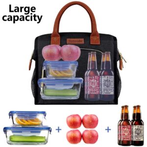 Homecube Lunch Bags Insulated Lunch Box Wide Open Lunch Tote Bag with Pockets Large Capacity Multi-Function for Women Men Black
