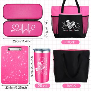 Sabary 5 Pcs Nurse Gift Peace Love Nursing Graduation Gift Set Include Nurse Bag, Stethoscope Storage Case, Tumbler, Nurse Badge Reel, Nursing Clipboard for Nurse Work Accessories (Pink,Classic)