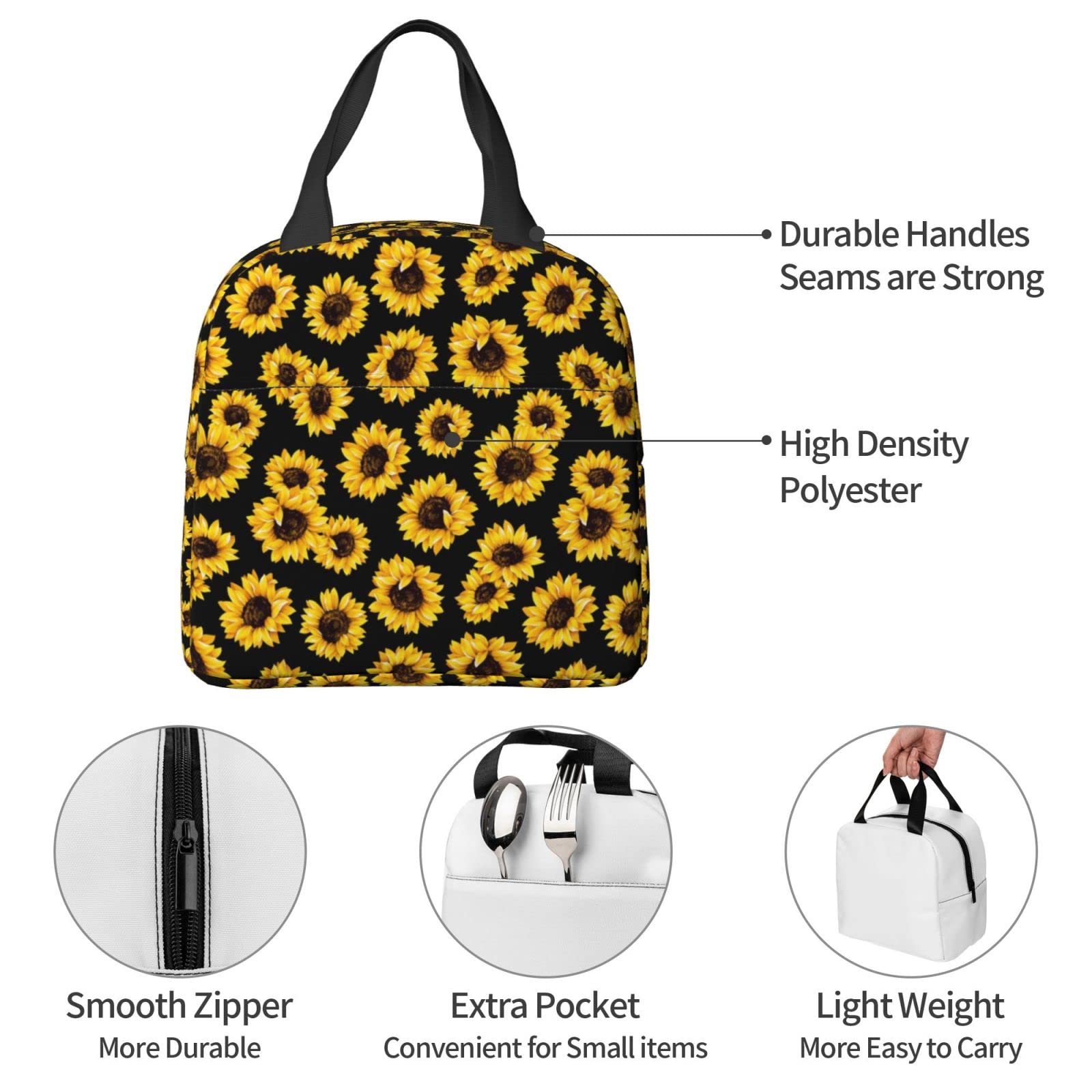 OMXNAQZ Sunflower Insulated Lunch Bag for Women with Containers Freezable Cooler Thermal Waterproof Lunch Box