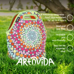 Artovida Artists Collective Insulated Neoprene Lunch Bag - Washable Soft Lunch Tote for Work and Picnic - Design by Caia Koopman (USA) Octopus Intertwined - Classic