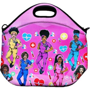 reflections by zana large pink afro african american women neoprene lunch tote with adjustable shoulder strap