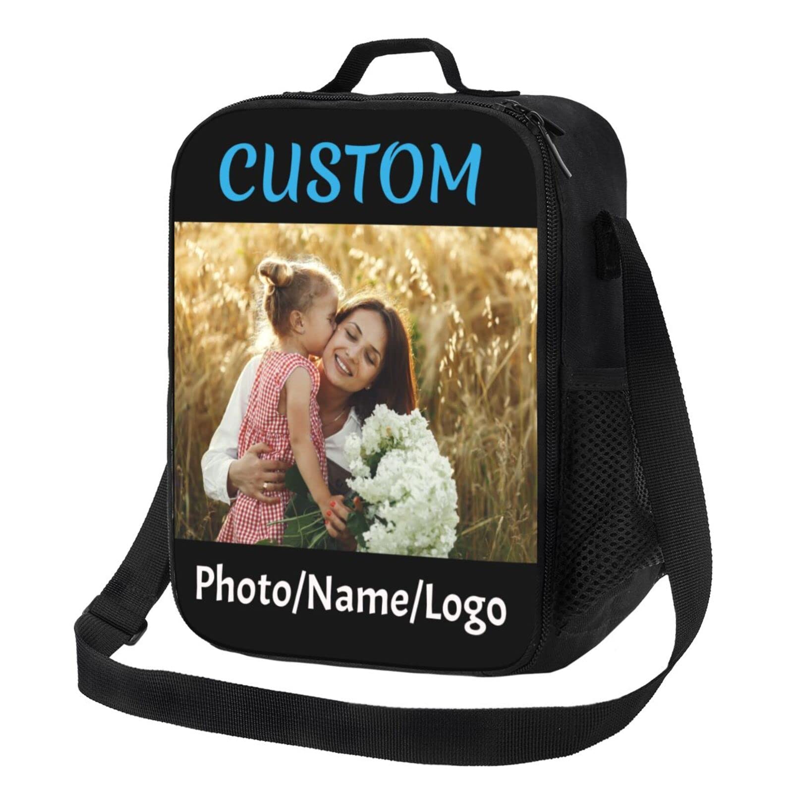 Customizable Upgrade Lunch Tote Box Personalized Your Name or Picture Insulated Cooler Lunch Bag custom Reusable Picnic Bag Tote with Adjustable Shoulder Strap and 3-Deck Protection