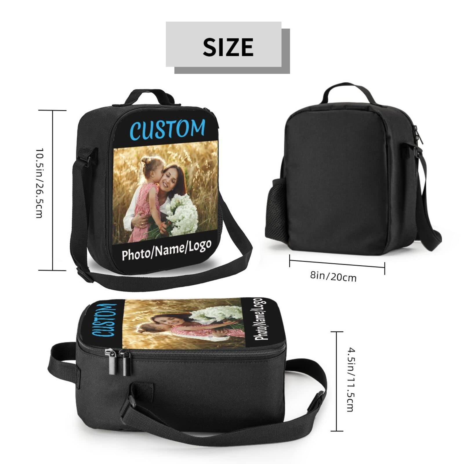 Customizable Upgrade Lunch Tote Box Personalized Your Name or Picture Insulated Cooler Lunch Bag custom Reusable Picnic Bag Tote with Adjustable Shoulder Strap and 3-Deck Protection