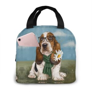 majoug basset hound dog portable lunch bag women waterproof tote shoulder bags box small handbags purses,shopping office/picnic/travel/camping