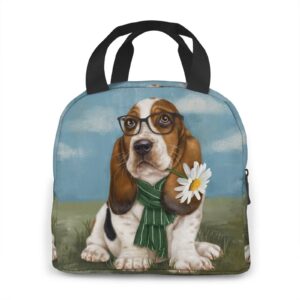 Majoug Basset Hound Dog Portable Lunch Bag Women Waterproof Tote Shoulder Bags Box Small Handbags Purses,Shopping Office/Picnic/Travel/Camping