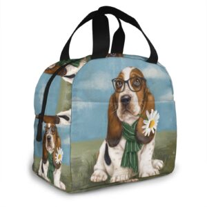 Majoug Basset Hound Dog Portable Lunch Bag Women Waterproof Tote Shoulder Bags Box Small Handbags Purses,Shopping Office/Picnic/Travel/Camping