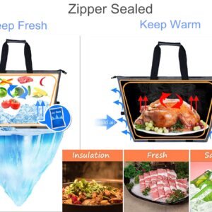 Insulated Grocery Thermal Tote Bags for Frozen Cold Hot Foods, Reusable Insulation Zippered Bag for Shopping, Travel, Picnic or Lunch, Red