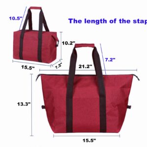 Insulated Grocery Thermal Tote Bags for Frozen Cold Hot Foods, Reusable Insulation Zippered Bag for Shopping, Travel, Picnic or Lunch, Red