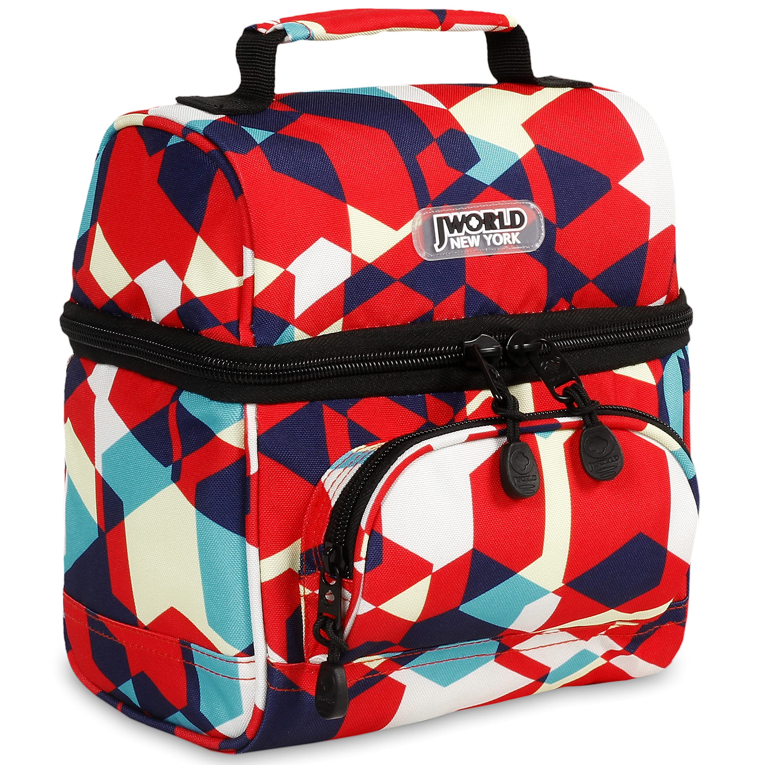 J World Corey Kids Lunch Bag. Insulated Lunch-Box for Boys Girls, Red Cubes