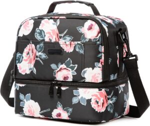 mov compra lunch bag for women double deck insulated lunch cooler bag for adults work picnic (flower)
