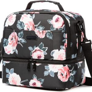 MOV COMPRA Lunch Bag for Women Double Deck Insulated Lunch Cooler Bag for Adults Work Picnic (Flower)