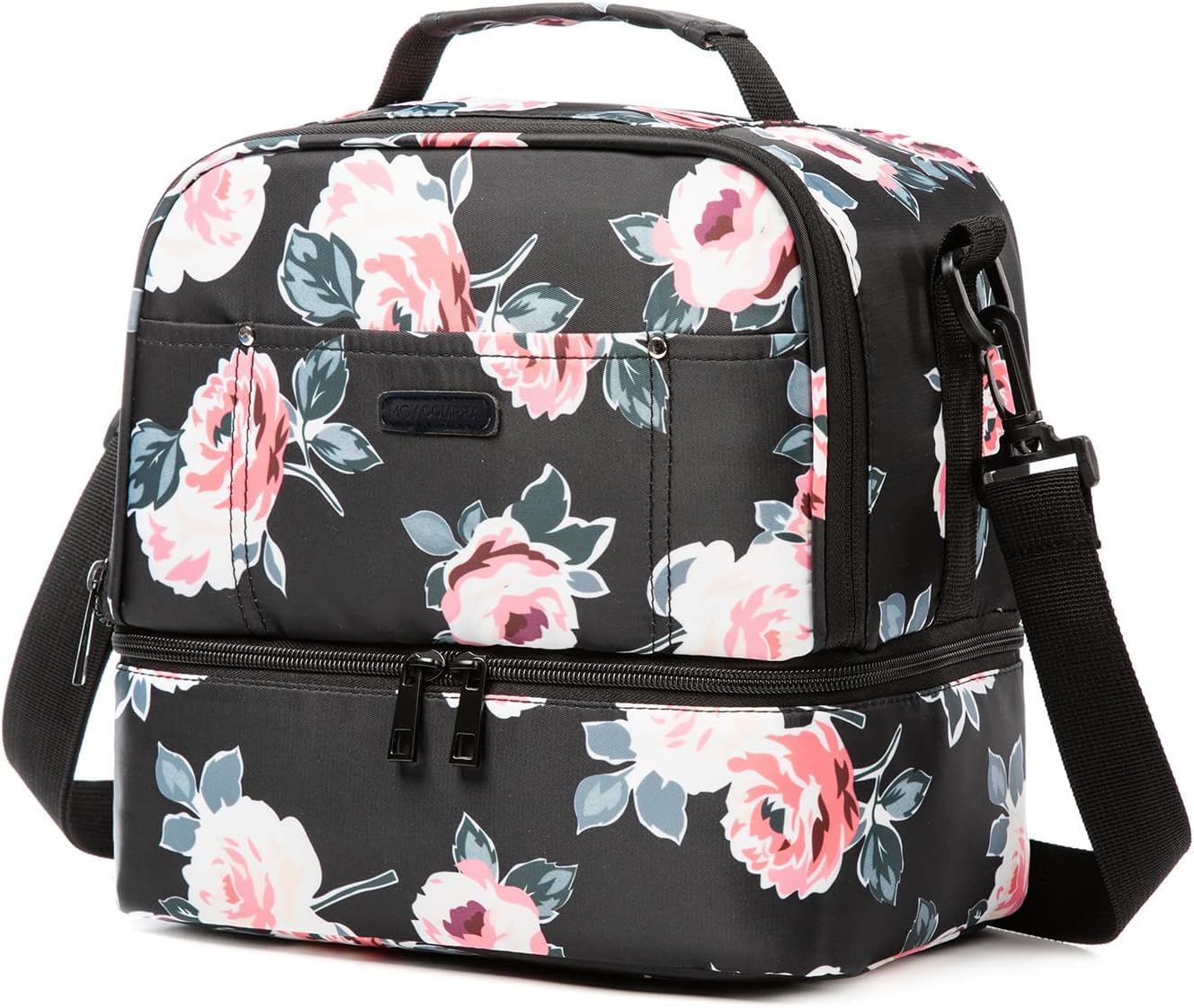 MOV COMPRA Lunch Bag for Women Double Deck Insulated Lunch Cooler Bag for Adults Work Picnic (Flower)